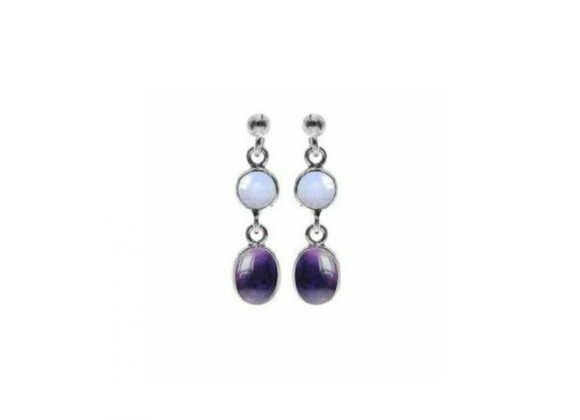 925 Silver Amethyst & Moonstone Drop Earrings