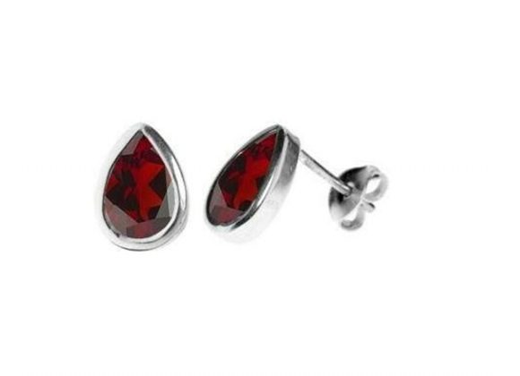 925 Silver & Garnet Teardrop Stud Earrings