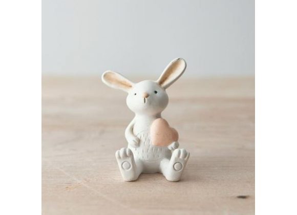 Small white sitting Rabbit with Pink Heart 8cm