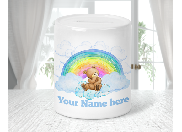Personalised Teddy Bear Blue Money box