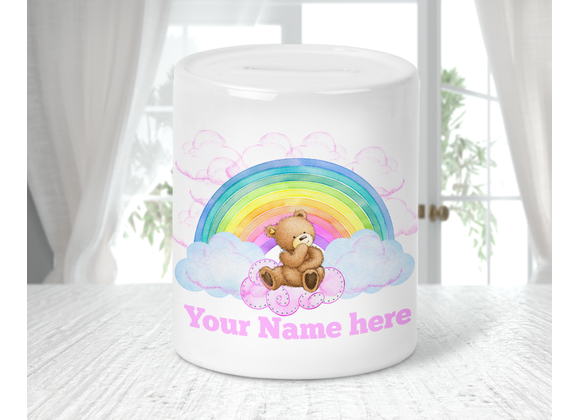 Personalised Teddy Bear Pink Money Box