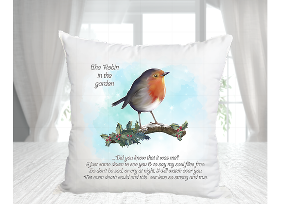 Robin in the garden cushion