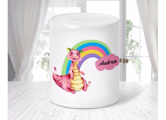 Personalised Pink Dragon Money Box