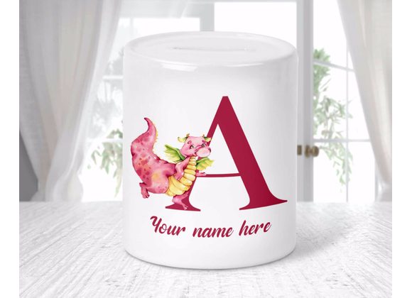 Personalised Alphabet Pink dragon money box