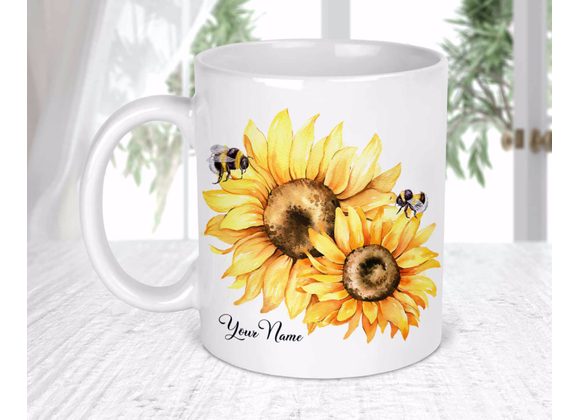 Personalised Sunflower with Bees mug