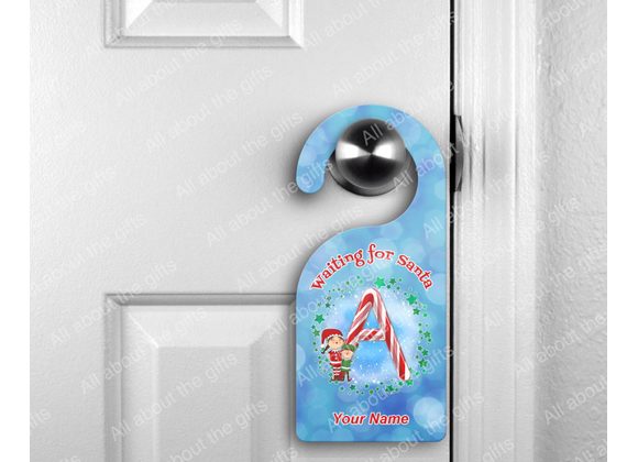 Personalised Blue waiting for Santa door hangers