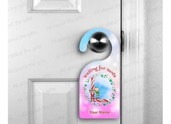 Personalised Pink and Blue waiting for Santa door hangers