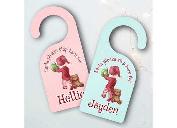 Personalised Christmas door hanger, Teddy and Xmas decoration