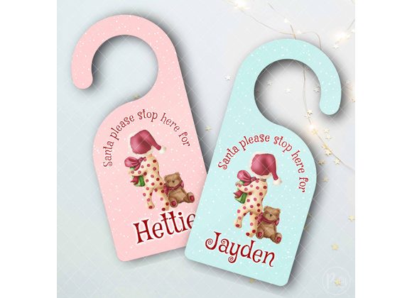 Personalised Christmas door hanger, Teddy and gift