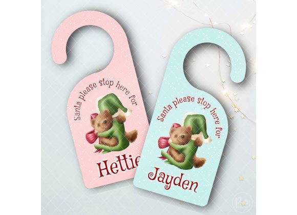 Personalised Christmas door hanger, Holding Teddy