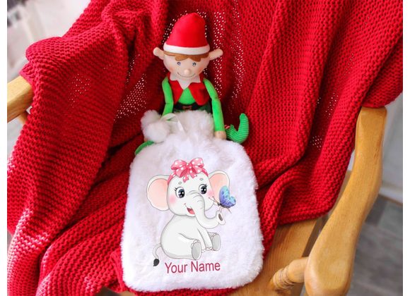 Personalised pink baby elephant hot water bottle