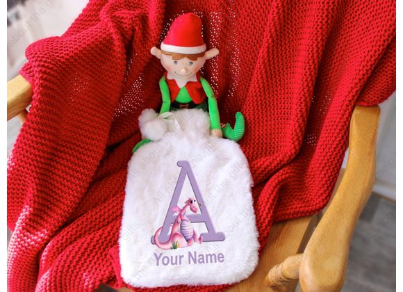 Personalised pink dragon alphabet hot water bottle