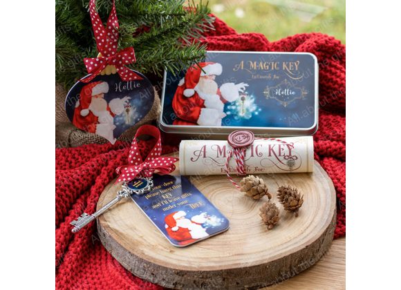 Personalised Santa magic key tin set in light or dark skin tones
