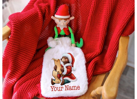 Personalised Christmas bear hot water bottle