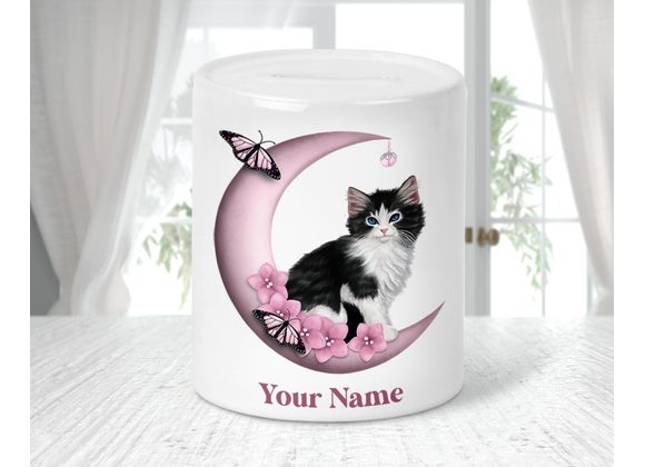 Personalised cat in the moon money box