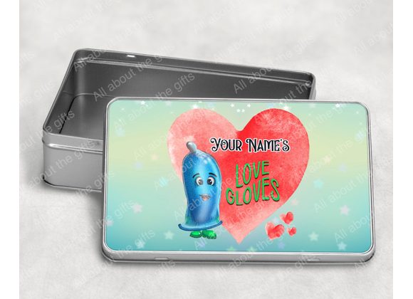 Personalised Cute love gloves tin