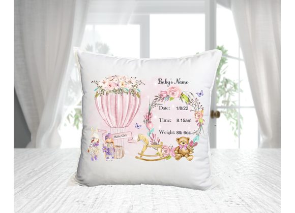 Baby Girl birth stats cushions