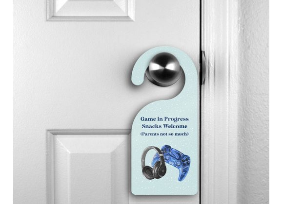 Blue Game controller game in progress door hanger