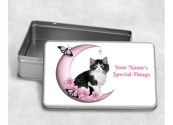 Personalised cat in the moon tin