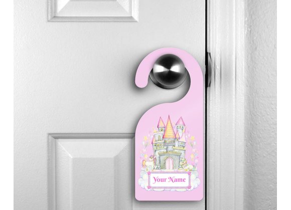Personalised unicorn and castle door hanger