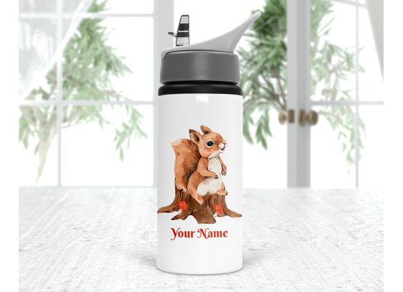 Squirrel drinks bottle