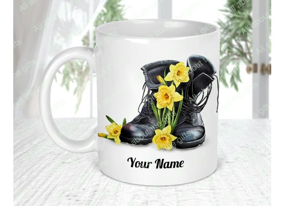 Personalised boots and daffodils mug