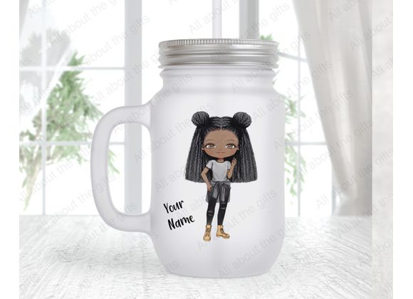 'Francis' Mason Jar with Afro hair