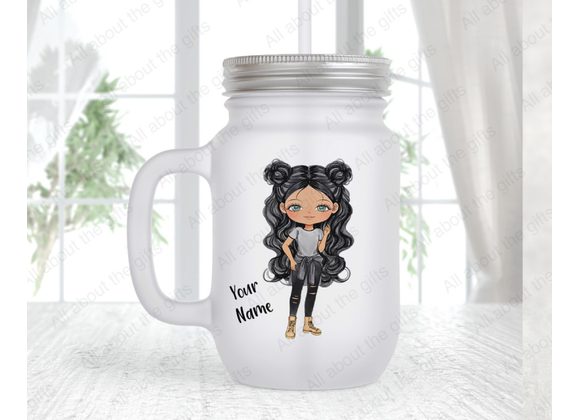 'Francis' Mason Jar with Black hair