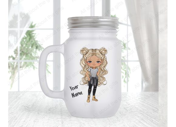 'Francis' Mason Jar with Blonde hair