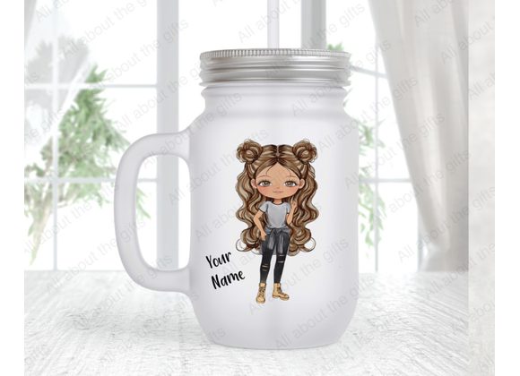 'Francis' Mason Jar with Brunette hair