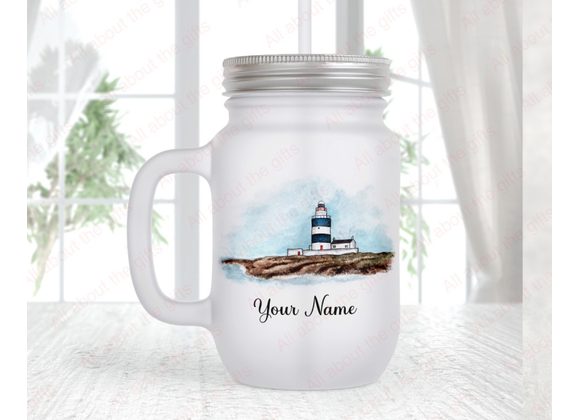 Personalised Lighthouse scene mason jar