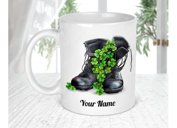 Personalised boots and shamrock mug