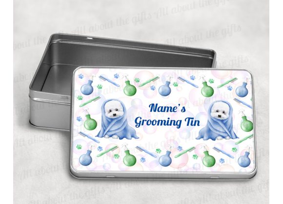 Dog grooming tin in Blue or Pink