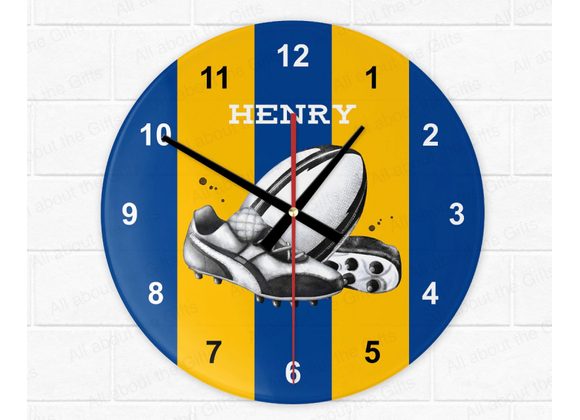 Personalised 30cm Glass Rugby Clock 53 variations