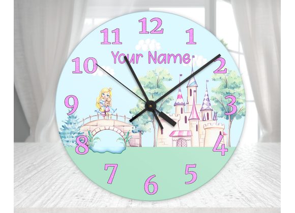 Personalised Glass 30cm Princess and castle clock 