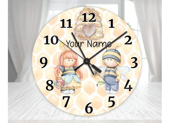 Glass Personalised 30cm Bee characters clock