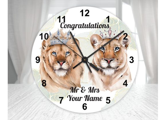Personalised 30cm Glass Lion print congratulations Clock