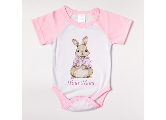 Personalised pink Rabbit baby vest / bodysuit