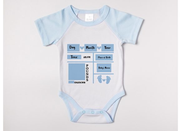 Blue baby Birth stats vest/bodysuit