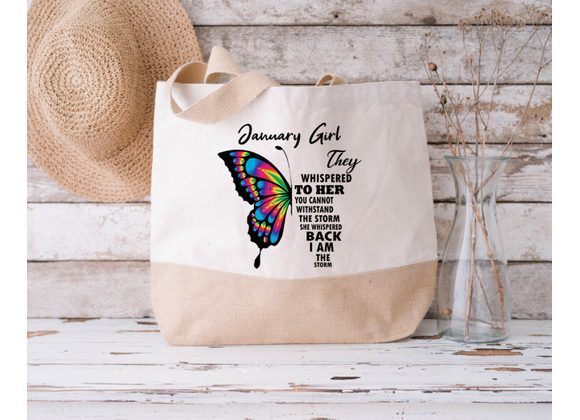 Birth Month Jute Bag, Sustainable Jute Bag, Reusable Bag, Butterfly Shopping Bag, I Am The Storm Gift, Jute Bag Birthday Gift For Her