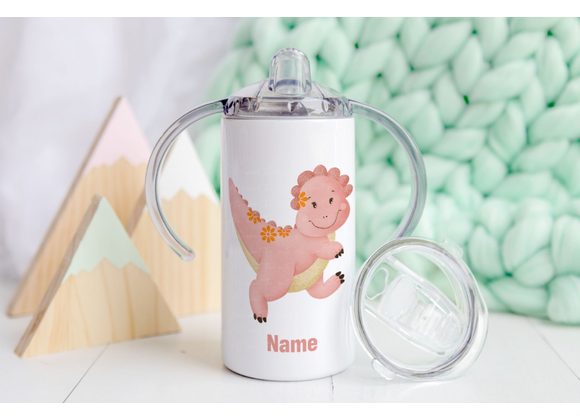 Pink dino sippy cup