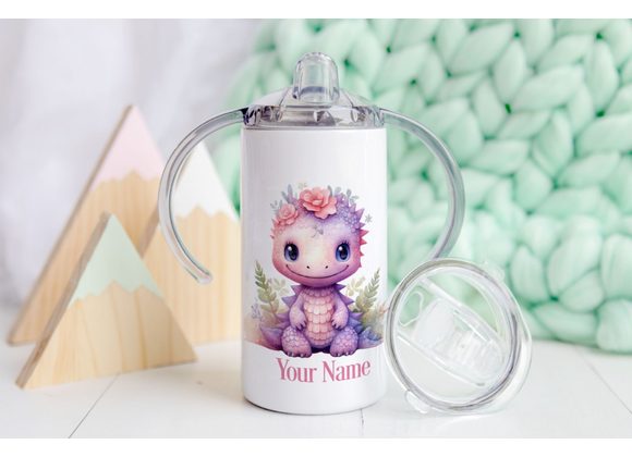 Pink dino design sippy cup