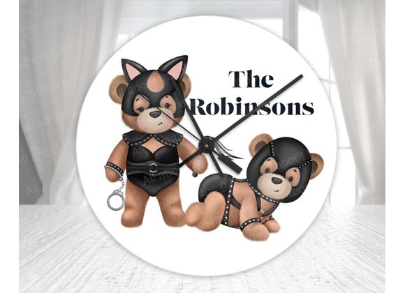 Personalised Wall clock  depicting a cheeky bondage scene