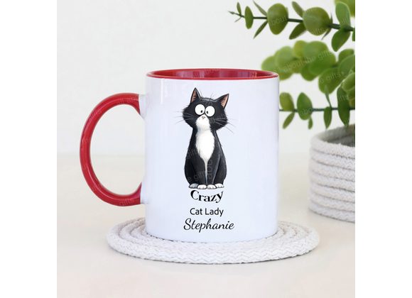 Personalised Crazy Cat Lady Mug – 11oz with Colour Handle & Inner