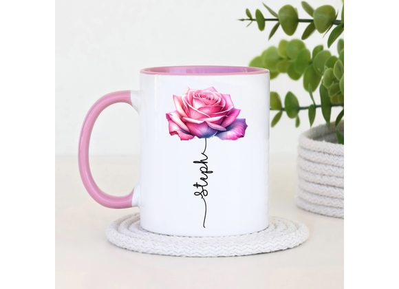 Personalised Pink Rose Mug – Custom Name & Colours