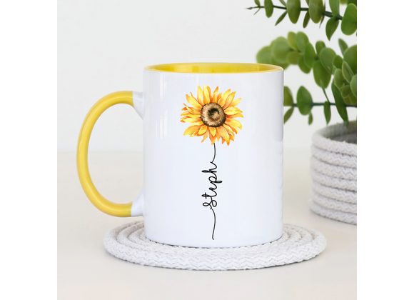 Personalised Sunflower Mug 11oz – Custom Name & Colours