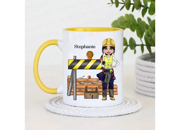 Personalised Female Builder Mug – 11oz with Colour Handle & Inner