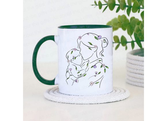 Mother & Child Floral Foliage Mug – Custom Handle & Inner Colours