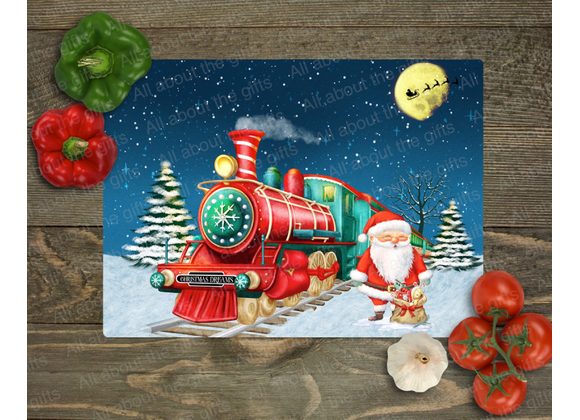 Christmas Train Glass Chopping Board – with different characters