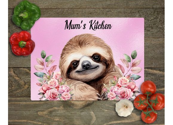 Sloth with Flowers Glass Worktop Saver – Cute Pink Kitchen Decor